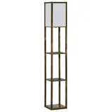 Homcom Stehlampe mit Regalen, Wohnzimmer Stehleuchte mit E27 Fassung bis 40W, Nachttischlampe mit Lampenschirm, Standlampe für Schlafzimmer, Arbeitszimmer, Büro, Rustikales Braun