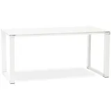 KADIMA DESIGN Schreibtisch Designer Bürotisch, Glas & Metall, Chromdetails, Moderner Arbeitstisch, Chromdetails, Kufengestell, Bodenschoner weiß 70 cm x 74 cm x 70 cm