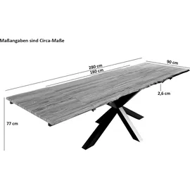 SAM Outillage Baumkantentisch Akazie stonefarben 180(280)x90 cm Ansteckplatten Spider-Gestell schwarz JANNIK
