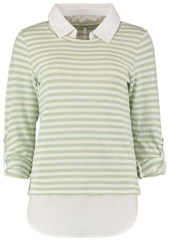 HaILY’S Strickpullover Legerer Hemdkragen Pullover mit Streifen Design Li44nda 6921 in Grün beige|grün XXL (44)