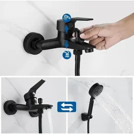 luxuskollektion Auralum Badewannenarmatur Schwarz mit Handbrause 5 Funktionen