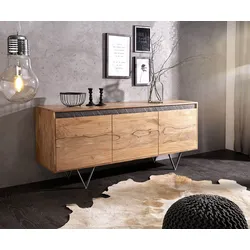 DELIFE Design-Sideboard Stonegrace 175 cm Akazie Natur Schiefer 3 Türen, Sideboards