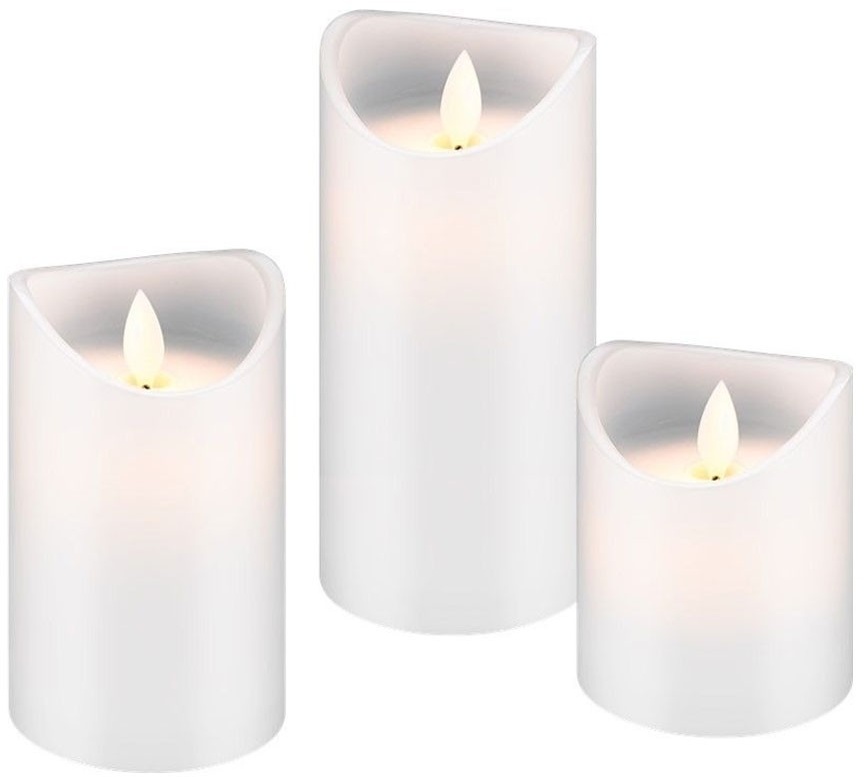 3er Set mit LED-Echtwachs-Kerzen mit realistischem, bewegendem Licht in warm weiß, mit Timer Funktion inklusive Batterien
