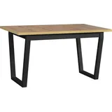 Esstisch Ikon 2 ausziehbar Wotan Laminat Tischplatte, schwarze Metallbeine 140-180x80x77 cm - Braun