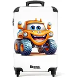 NoBoringSuitcases.com© Kinderkoffer Auto - Orange - Junge - Kind 55x35x20cm, 4 Rollen, Kinder Koffer Klein, Trolley Handgepäck bunt 35 cm x 55 cm x 20 cm