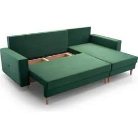 e-meubles MOEBLO Ecksofa CARL – Ottomane Links und Bettkasten universal Couch für Wohnzimmer, Schlafsofa Sofagarnitur Sofa Eckcouch L-Form Wohnlandschaft, m... - Blau