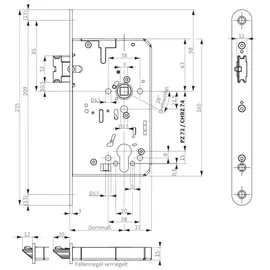 BKS Panik-Einsteckschloss 2116 Fkt.E rd 24/65/72/9 mm