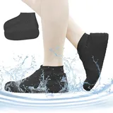 ACTOYS Silikon Regenüberschuhe, 1 Paar Wasserdichte Überschuhe mit Antirutschsohle, Regen Schuhüberzieher, Wasserdichte Schuhüberzieher Silikon für Regen, Schneetag, Schlammige Straßen (Schwarz, XL)