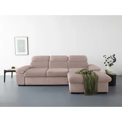 Ecksofa COTTA "Lola L-Form mit Kopfteilfunktion & Hocker", braun (mud), B:250cm H:73cm T:165cm, 100% Polyester, Sofas, wahlweise mit Bettfunktion, Bettkasten & Armteilverstellung