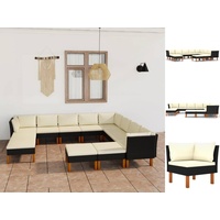 vidaXL 12-tlg. Garten-Lounge-Set mit Kissen Poly Rattan Schwarz