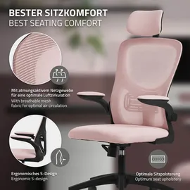 ML-Design Bürostuhl ergonomisch, Rosa aus Mesh, mit Verstellbarer Kopfstütze, Armlehnen, Lendenwirbelstütze, Wippfunktion,