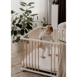 Sämann Laufgitter mit Lattenrost & Matratze Basic - weiß/natur - Premium | Gr.: 120x120 cm Babymöbel, Laufstall Baby