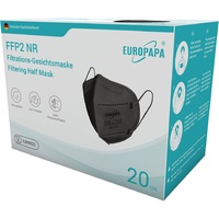 EUROPAPA® 20x FFP2 Schwarz Maske Atemschutzmaske 5-Lagen Staubschutzmasken hygienisch einzelverpackt Stelle zertifiziert EN149:2001+A1:2009 Mundschutzmaske EU2016/425