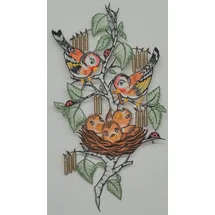 Stickereien Plauen Fensterbild "Vogelnest" Gr. 1, bunt (grün, braun, weiß), B:21cm H:38cm, Polyester, Fensterbilder