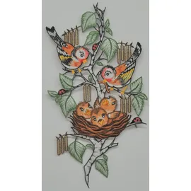 Stickereien Plauen Fensterbild "Vogelnest" Gr. 1, bunt (grün, braun, weiß), B:21cm H:38cm, Polyester, Fensterbilder
