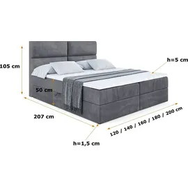 altdecor BOXBETT mit Matratze H3 und Lattenrost, - BOXI3 - 160x200 cm Dunkelgrau