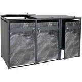 Mendler 3er Mülltonnenverkleidung HWC-J82, Mülltonnenbox, erweiterbar, Metall 80kg, anthrazit ~ Marmor-Optik dunkel