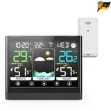 Wetterstation Funk Außensensor Thermometer Hygrometer Farbdisplay 80 m, Uhrzeit