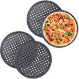 Relaxdays 10030761 Pizzablech, 4er Set, rund, gelocht, antihaft, Pizza & Flammkuchen, aus Stahl, Knusperblech, ∅ 32 cm, anthrazit