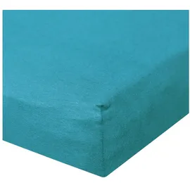 BettwarenShop Spannbettlaken Baumwolle-Jersey-Elasthan 120 x 200 - 130 x 220 cm Blau