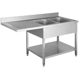GastroHero Spülzentrum 160x70 cm I Edelstahl Spültisch mit 2 Ausgussbecken Rechts I Gastro Spüle Edelstahl mit Grundboden I Spültisch Edelstahl