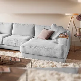 KAWOLA Wohnlandschaft U-Form Madeline Cord Longchair rechts hellgrau