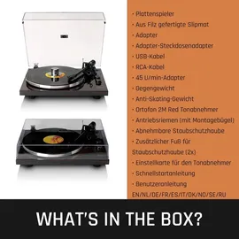 Lenco LBT-345WA Plattenspieler mit Bluetooth® und 2M Red Tonabnehmer, inklusive verchromtem Plattenspielerstabilisator - Walnuss