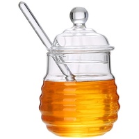 300 Ml Glas-Honigtopf Mit Rührstab, Haltbares Transparentes Glas-Honig-Aufbewahrungsglas Zur Aufbewahrung Von Honig Und Sirup, Glas-Honig-Glas Für Die Wohnküche, Leicht Zu Reinigen