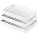 Navaris Serviertablett Tablett aus Bambus - 3x Servierplatte Frühstückstablett stapelbar - rechteckig für Snacks Vorspeisen Kaffee Getränke