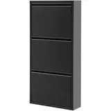 gowoll Schuhschrank Schmal Schuhregal Metall Hoch Schuhkipper mit Magnetische Abdeckung Metall Montiert Schuhregal Schmal und Wandmontage (Schwarz, 3 Klappen)