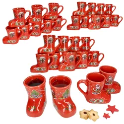 36x Glühweinstiefel rot Weihnachts-Motiv 200ml geeicht Keramik Glühwein-Becher