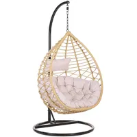 Beliani Moderner Hängekorbsessel Rattan mit schwarzem Gestell inkl. Kissen