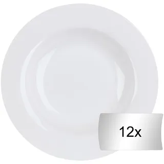 Home4You Suppenteller 12er Set, Weiß - Ø 21,5 cm - Bone China - 12er Set