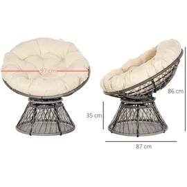 Outsunny Papasansessel Korbsessel mit Sitzpolster 360 Grad Rattan Beige