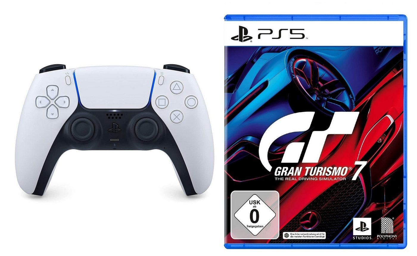 Playstation Playstation 5 Controller + Gran Turismo 7 PS5 Spiel - PlayStation 5-Controller (DualSense Wireless-Controller) weiß