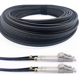 Elfcam Elfcam® - Gepanzerte Glasfaser-kabel LC/UPC auf LC/UPC OM3 Multimode Duplex 50/125um LSZH, LWL-Kabel LC für den Innen- und Außenbereich, Schwarz, 150M
