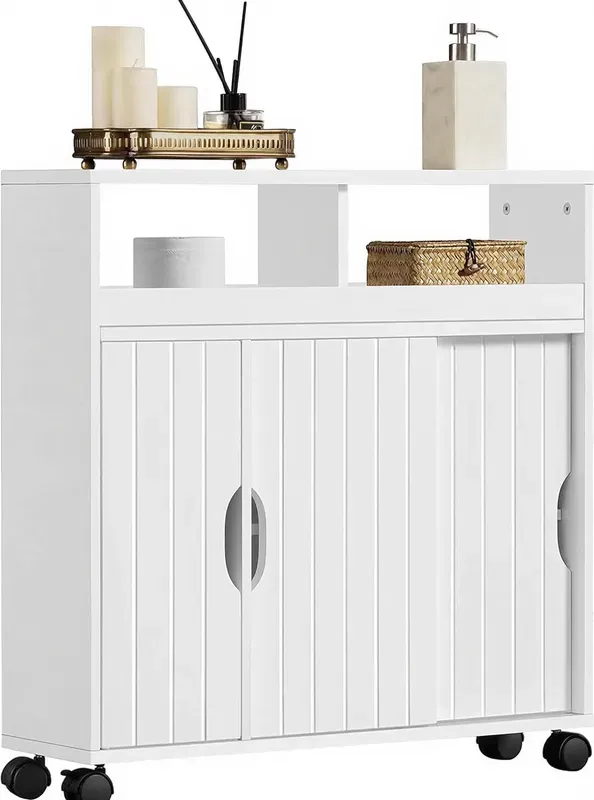 Yaheetech Badezimmerschrank, Nischenschrank mit offenem Regal und Schiebetür, Badezimmer-Rollwagen, Unterschrank für Waschbecken/Spüle für Bad/Küche, 69,5 x 20 x 71,5 cm