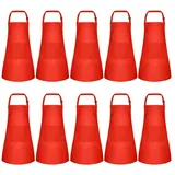 Louttary 10er-Pack Kinderschürze, Verstellbare Kinderschürze mit 2, Malschürze für Kochen, Backen, Malen, Rot