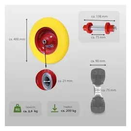 Baumarktplus Schubkarrenrad Vollgummi 4.00-8 / 4.80 mit Achse 200 Kg Ersatzrad Schubkarre PU