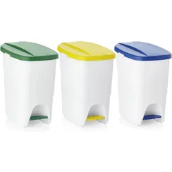 3 Tretabfallbehälter blau gelb grün 25 L Mülleimer, Polypropylen, Klick-System, erweiterbar