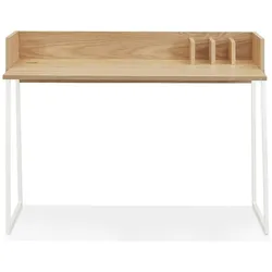 Kadima Design Bürotisch Holz  120x62cm  Integrierte Ablage, Sichtschutz-Wand , Kabelführung  Beige-Weiß  Industrial