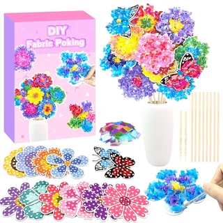 Poke Art Bastelset Kinder ab 4 5 6 7+ Jahre,DIY-Geschenke für Mädchen Spielzeug 5-12 Jahre Kindergeburtstag Kunstblumenstrauß Blumen Bastelkoffer Blumenstrauß mit Pailletten Kreativ Set für Kinder