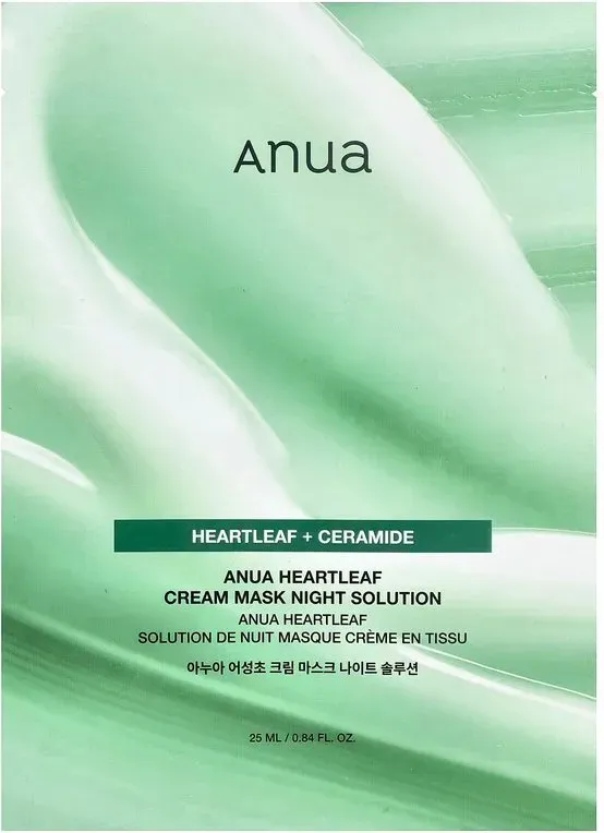Anua Heartleaf Cream Mask Night Solution 25 g * 1 Blatt – Beruhigende Tuchmaske für empfindliche Haut, Feuchtigkeitsspendende Ceramid-Nachtpflege