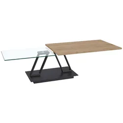 Couchtisch Sofatisch mit schwenkbaren Tischplatten aus Glas und Holzwerkstoff