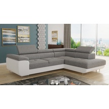 Sofnet Ecksofa Caris mit Schlaffunktion und einstellbare Kopfstützen, Wohnlandschaft mit Bettkasten, Couch, Sofa (Weiß + Grau (Soft 017 + Sawana 21),