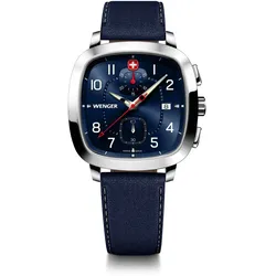 Wenger Vintage Sport Chrono Herrenuhr mit Chronographenfunktion Silber/Silber/Blau