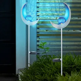 GLOBO Solar Fackeln Mond Garten Gartendeko Solarlampe Solarleuchte Außen, Blauer Lichteffekt, Crackle Glas, IP44, LED kaltweiß, H 90 cm, Garten Balkon, 2er Set