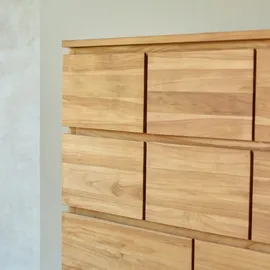 Tikamoon Highboard 10 Schubladen Teak  aus massivem Holz  beige