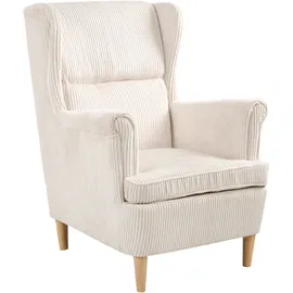 Beliani Ohrensessel ABSON Cord 68 x 95 x 73 cm Hellbeige