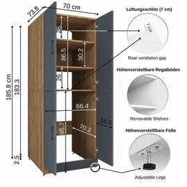 roomart DORA-II Waschmaschinenschrank 70 x 73,8 x 0 cm Weiß